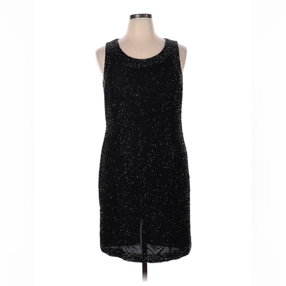 Vintage Laurence Kazar New York Beaded Black Dress, Size 1X